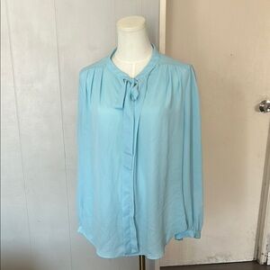 Powder Blue Long Sleeve Tie Front Blouse
